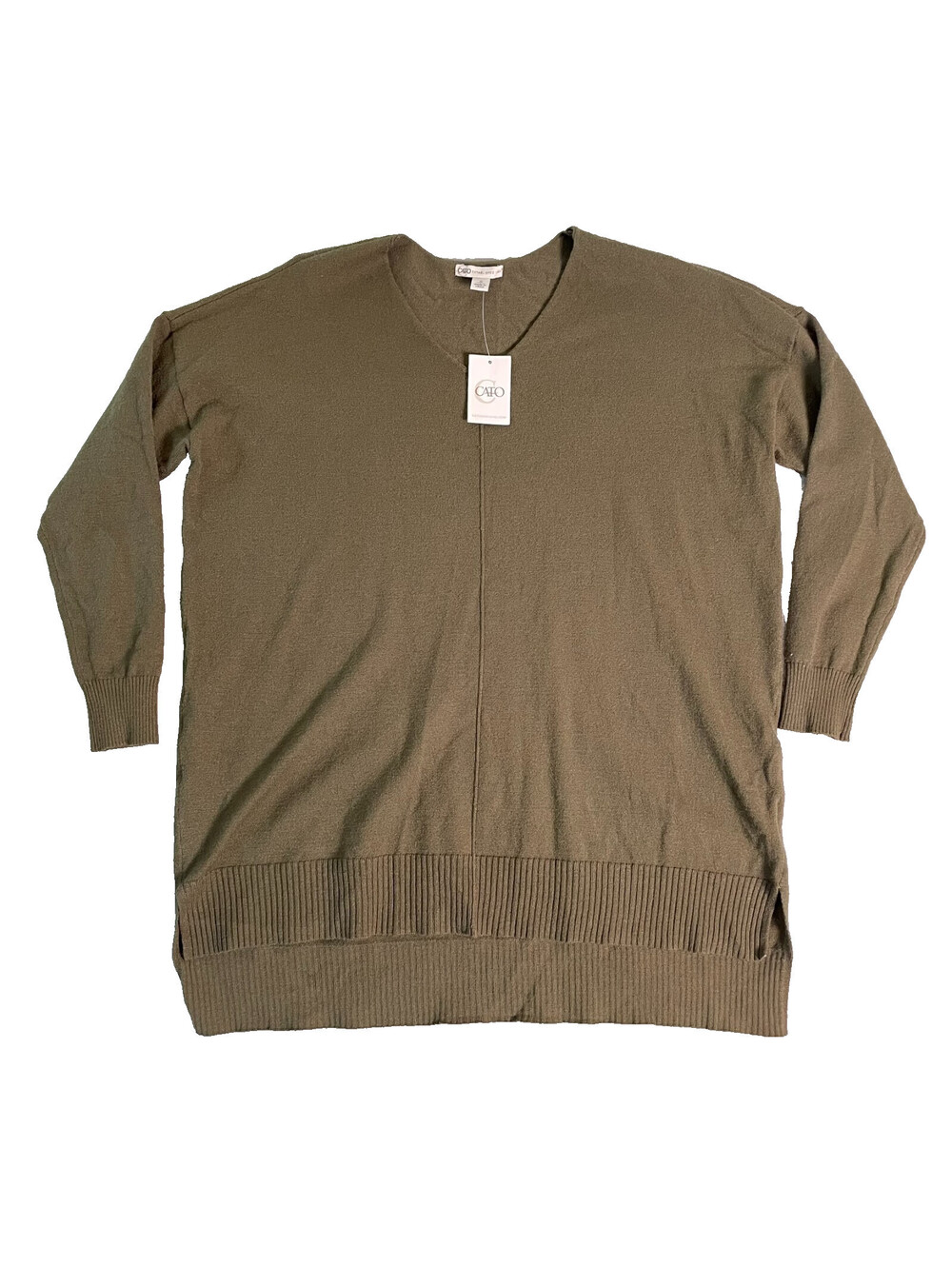 NWT Cato V Neck Tunic Sweater Womens S Olive Minimalist Casual Layering Top